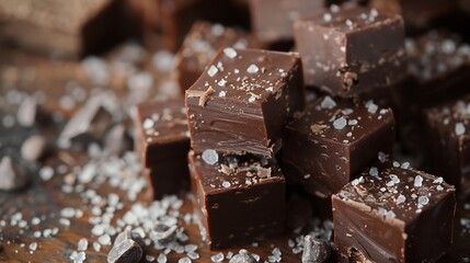 Salted Chocolate Squares on a Wooden Surface