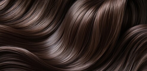 Naklejka premium A close-up of smooth, shiny brown hair flowing in sleek waves, capturing the vibrant and healthy texture.