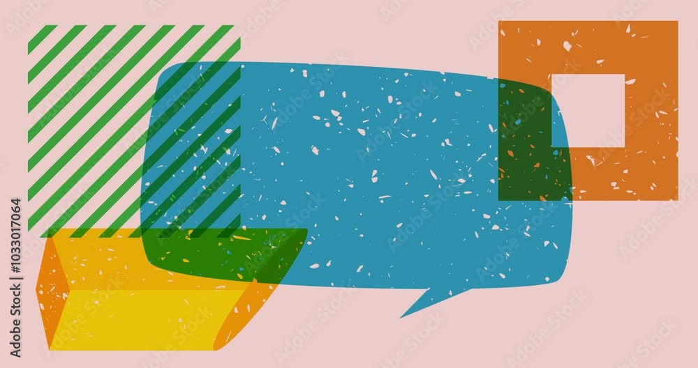 Poster risograph speech bubble with geometric shapes animation. moving object in trendy riso graph design v