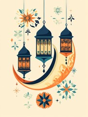 Fototapeta premium Ramadan Lanterns and Crescent Moon.