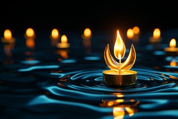 Holographic candles glowing with digital flames, floating at a virtual celebration