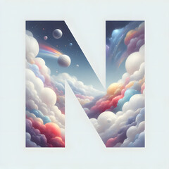 알파벳 대문자 "N", 우주컨셉 디자인 파스텔화 (Alphabet capital "N", space concept design pastel painting)	