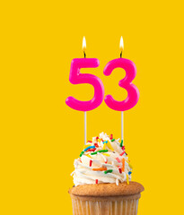 Number 53, Pink birthday candle - Cupcake birthday.