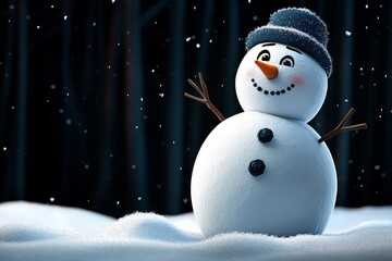 Pixel art snowman with animated snow falling, blinking with a friendly smile