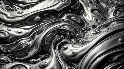 Obraz premium Abstract liquid stains with chrome highlights in black and white colors