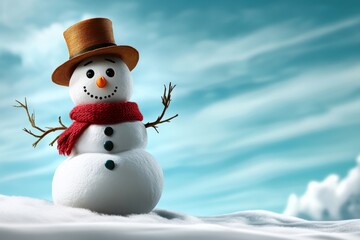 Obraz premium Snowman in watercolor style, blending into a dreamy winter background