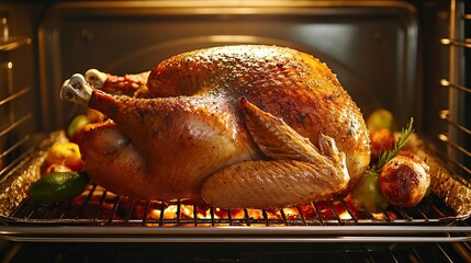 Golden brown thanksgiving turkey in the oven