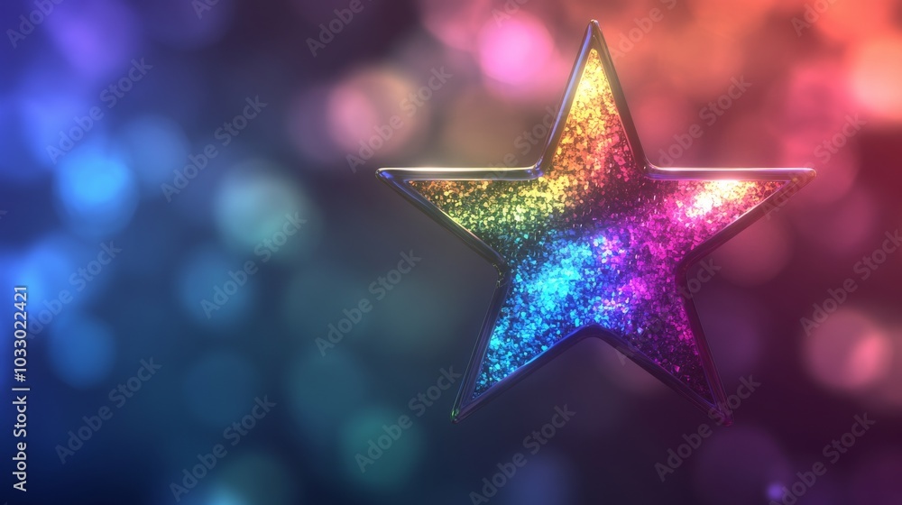 Poster glittering multicolored star on a bokeh background