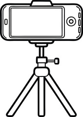 Black liner of Smartphone on tripod, Digital mobile photography, illustration on white background.