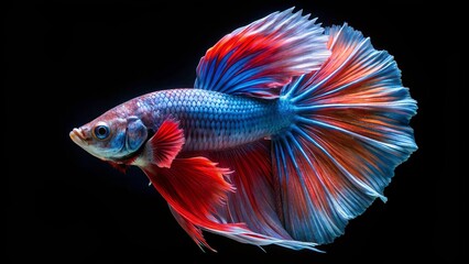 Fototapeta premium A vibrant fish with long flowing fins, a splash of color against a dark background.