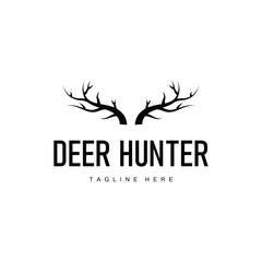 simple black silhouette deer logo vintage design deer forest animal hunter