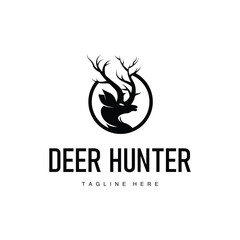 simple black silhouette deer logo vintage design deer forest animal hunter