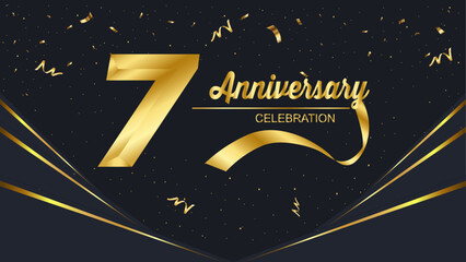 Golden "07th Anniversary" text, accompanied by a gold ribbon and sparkling confetti on a sleek black background. The elegant design highlights the celebration of this special milestone.