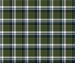 Plaid fabric pattern, green, blue, white, seamless for textile and design clothes skirt pants apron tablecloth blanket or decoration. Vector illustration.
