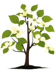 Obraz premium Dogwood tree hand drawn paint art illustration painting isolated white background transparent png