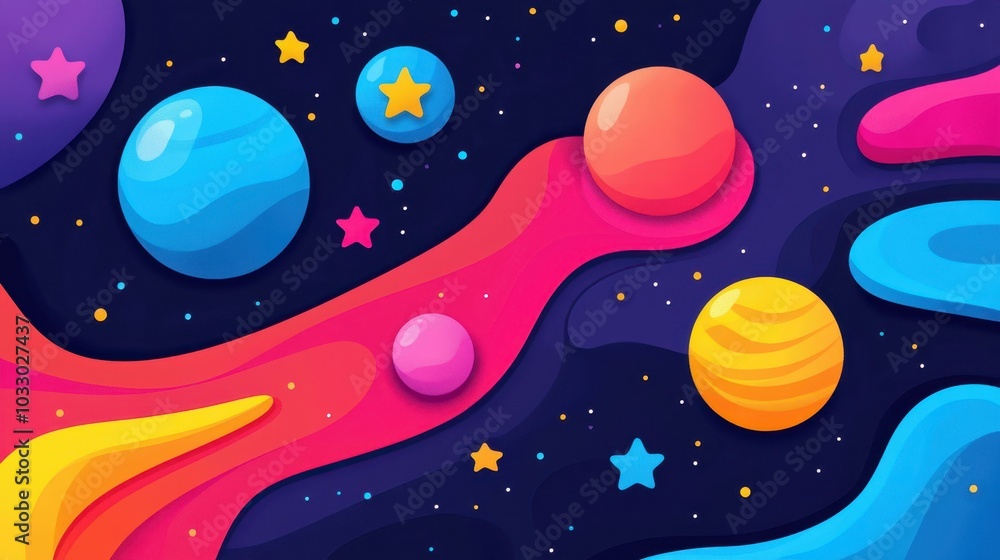 Poster stunning abstract gradient planets create a captivating 2d panoramic space wallpaper for modern web 