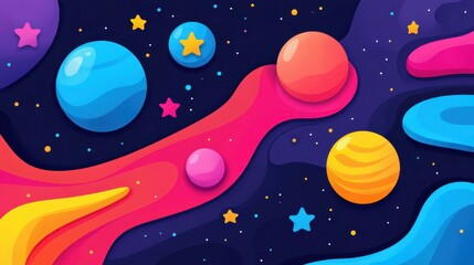 Fototapeta premium Stunning abstract gradient planets create a captivating 2D panoramic space wallpaper for modern web design projects.