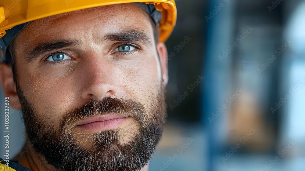 Poster professional engineer overlooking a construction site with towering cranes and scaffolding in the ba