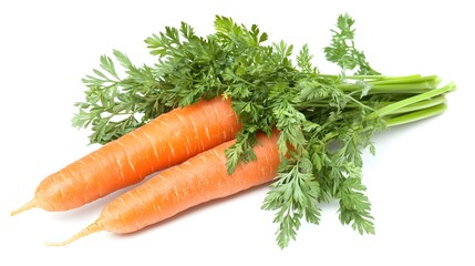 Carrot vegetable with leaves isolated on white background cutout.
