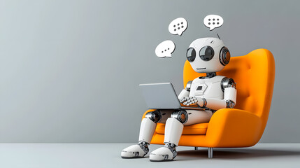 Chatting Robot in a Modern Orange Chair