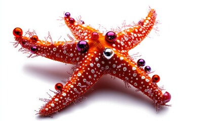Colorful starfish with vibrant patterns, white isolate background