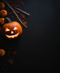 Halloween background - glowing pumpkin on black background