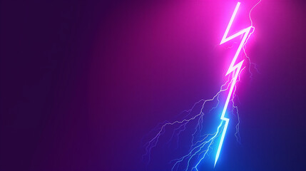 Single neon lightning bolt glowing in pink and blue against a dark background