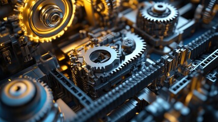 Intricate Close-up of Metallic Gears in Motion