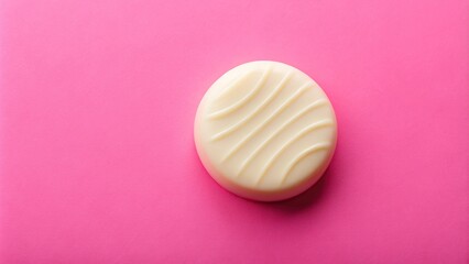 Obraz premium Description: Asymmetrical white round chocolate with pink minimal background