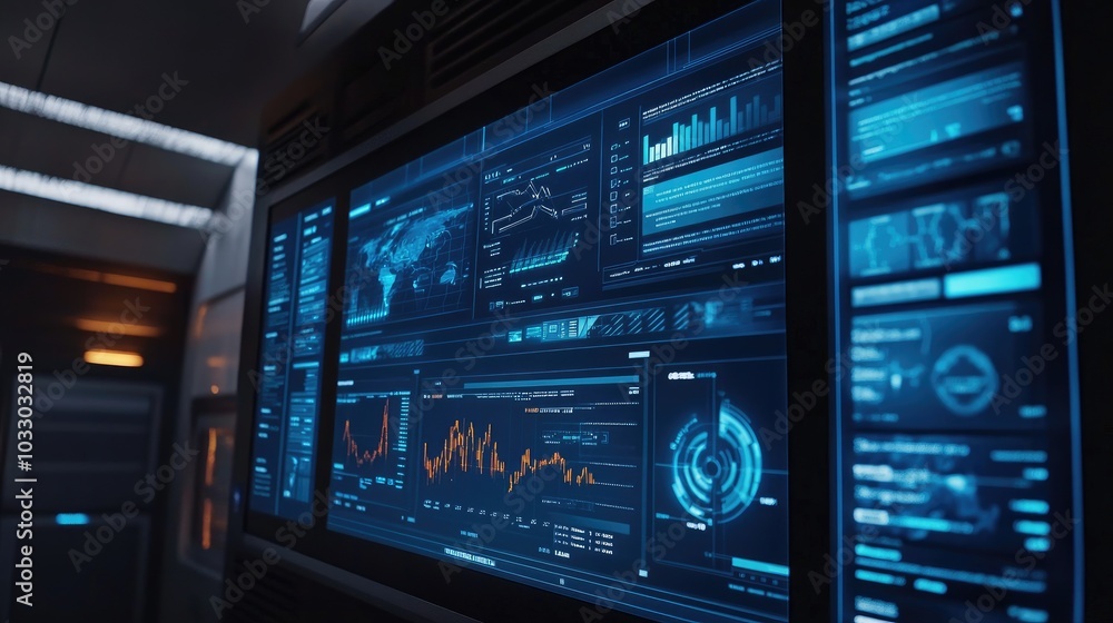 Poster high-tech data dashboard with graphs and analytics