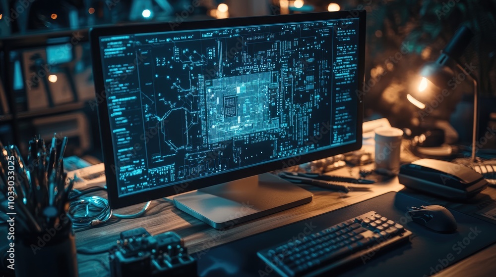 Aufkleber computer monitor displaying circuit board concept