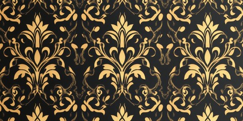 Fototapeta premium Golden floral pattern on a black background.