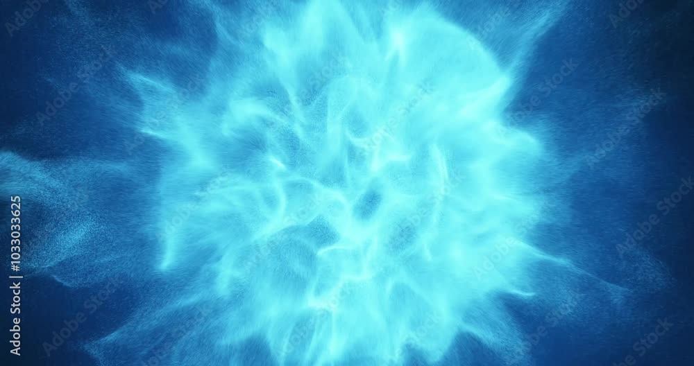 Poster pulsating energy orb: loop features a glowing, blue orb made of particles and plasma-like material. 