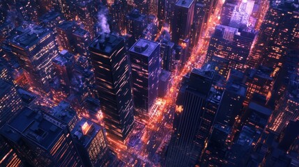 Fototapeta premium Night cityscape with tall buildings.