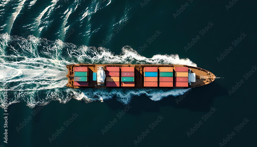 Wall mural aerial view container cargo maritime ship.