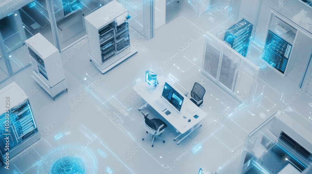 Poster modern data center with advanced technology visualization