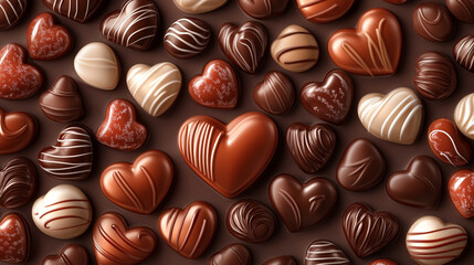 Fototapeta premium Delicious assortment of heart-shaped chocolates to celebrate National Chocolate Day