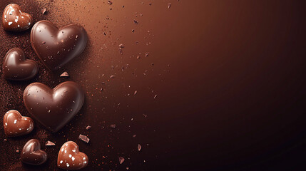 Delicious chocolate hearts arranged on a dark background for National Chocolate Day celebration