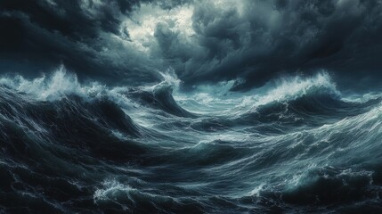 Dark stormy sky over crashing waves.