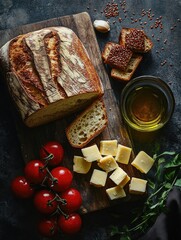 Homestyle Bread and Cheese on a Cutting Board