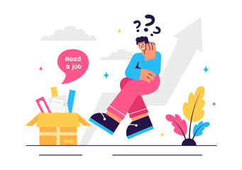Unemployment Rate Vector Illustration featuring individuals actively searching for Jobs Amid Economic Downturns and Financial Crises in a Background
