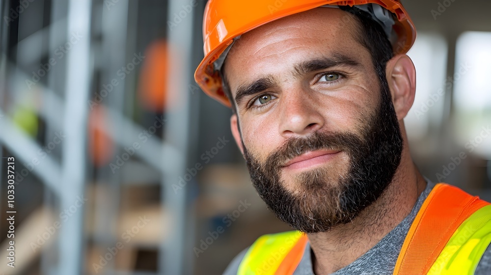 Poster civil engineer observing the progress of a construction site with scaffolding in the background insp
