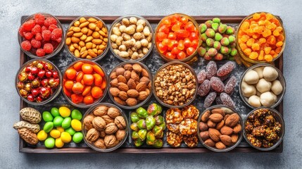 Fototapeta premium Colorful Variety of Healthy Snack Options in Bowls