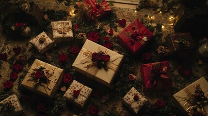 Festive Gift Arrangement with Roses and Hearts