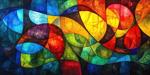 Abstract stained glass window art.