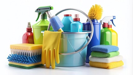 3D Home Cleaning Tools Set - Detergent, Gloves, Bucket & Accessories for House Cleaning and Dishwashing