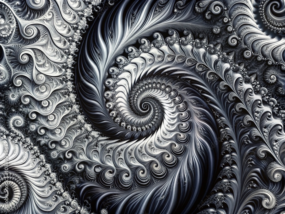 Poster Abstract Black and White Swirling Patterns - Seamless Background for Modern Design Projects