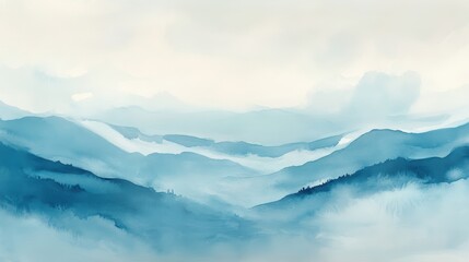 Abstract blue watercolor mountain range.