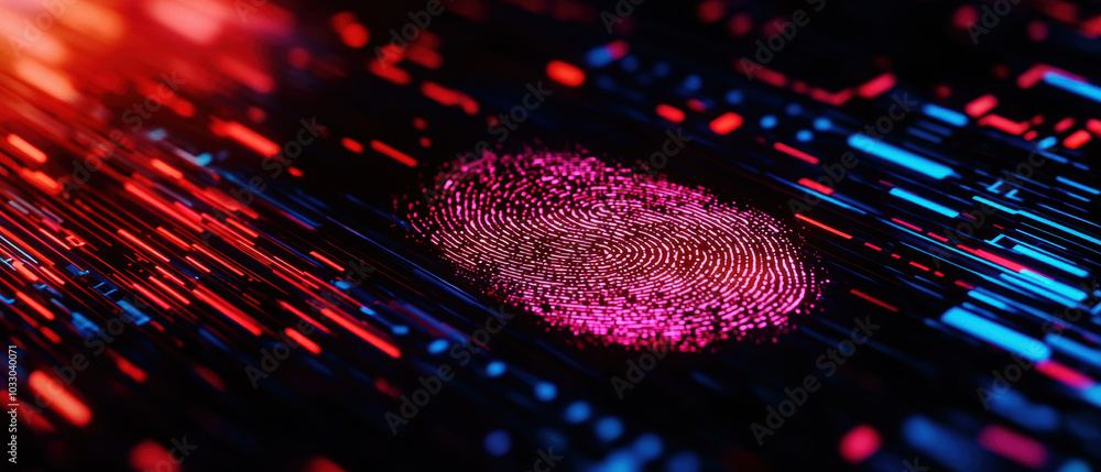 Aufkleber a vibrant digital fingerprint surrounded by dynamic lines of light, symbolizing security and technol