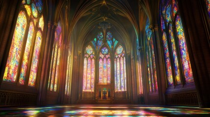 Obraz premium Cathedral interior with stained glass windows.